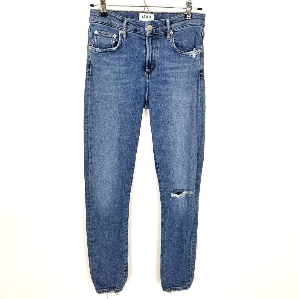 AGOLDE Women Nico High Rise Slim Fit Jeans Size 26 Blue Denim Distressed